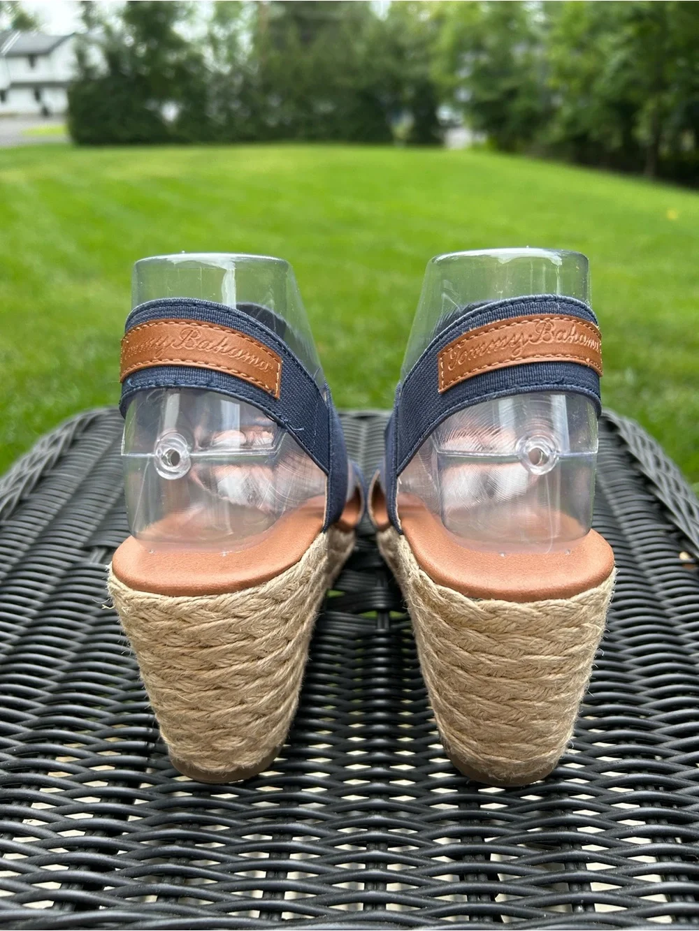 Tommy Bahama Navy Elastic Strap Espadrille Wedge Sandals